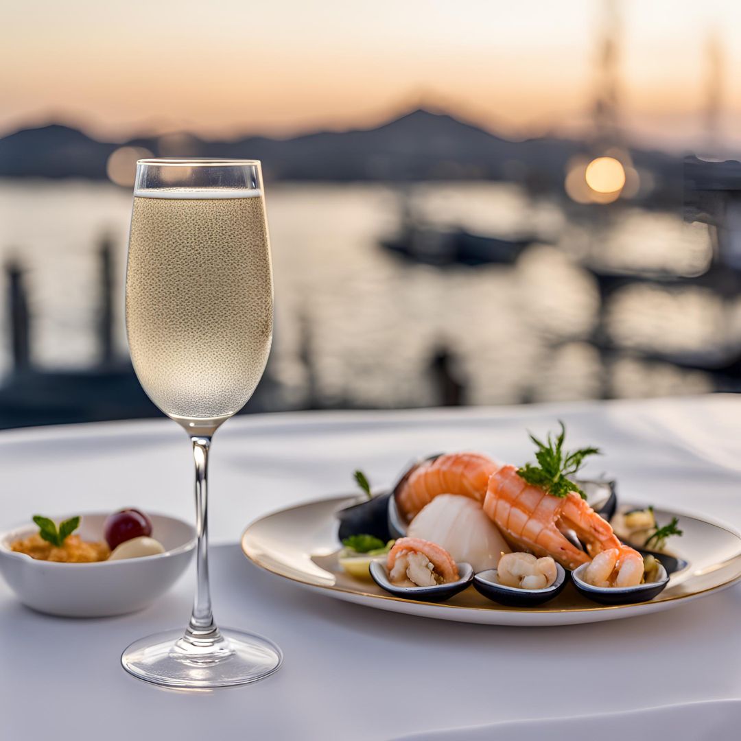 hiszpańskie wino cava z owocami morza